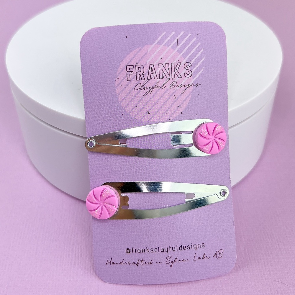 Sparkly Pink Festive Candy Handmade Polymer Clay Hair Clips